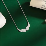 Sterling Silver CZ Angel Wings Pendant Necklace Women 925 Silver Clavicle Chain