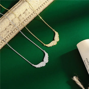 Sterling Silver CZ Angel Wings Pendant Necklace Women 925 Silver Clavicle Chain