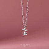 Sterling Silver CZ Rose Flower Pendant Necklace