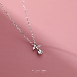 Sterling Silver CZ Rose Flower Pendant Necklace