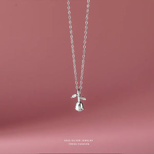 Sterling Silver CZ Rose Flower Pendant Necklace