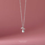Sterling Silver CZ Rose Flower Pendant Necklace