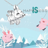 S925 Sterling Silver Flying Pig Pendant Necklace for Women