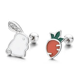 S925 Silver Rabbit Carrot Stud Earrings Crystal