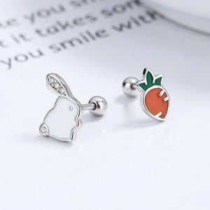 S925 Silver Rabbit Carrot Stud Earrings Crystal