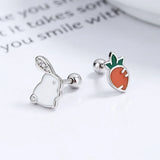 S925 Silver Rabbit Carrot Stud Earrings Crystal