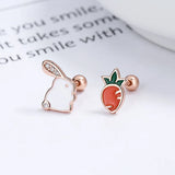 S925 Silver Rabbit Carrot Stud Earrings Crystal
