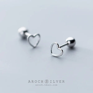 Sterling Silver Heart Stud Earrings 14K Plated Ear Wedding Party Jewelry Gift