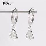 S925 Sterling Silver Tree Shape Hoop Earrings for Women Girls Christmas Earrings
