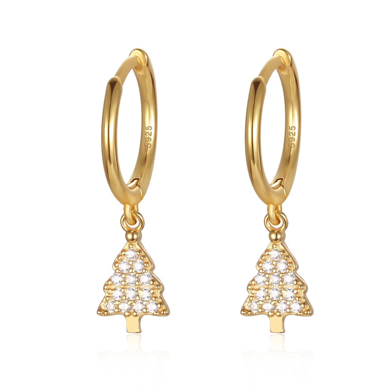 S925 Sterling Silver Tree Shape Hoop Earrings for Women Girls Christmas Earrings