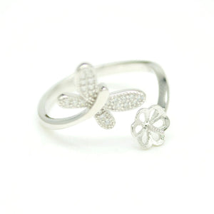 S925 Silver DIY Butterfly Pearl Ring Fittings