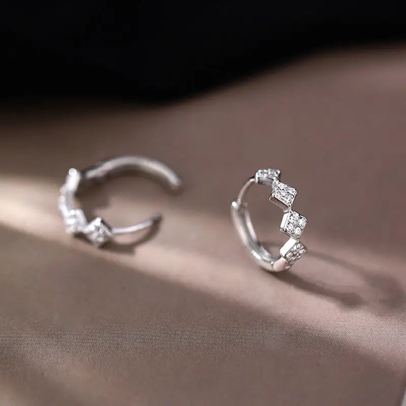 S925 Sterling Silver Daily Diamond Zircon Earrings Small Sense Japanese Style
