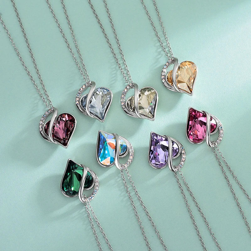 S925 Crystal Heart Colored Diamond Necklace & Clavicle Chain