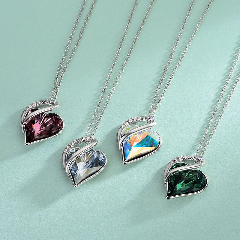 S925 Crystal Heart Colored Diamond Necklace & Clavicle Chain