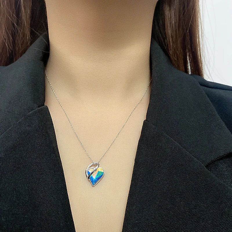 S925 Crystal Heart Colored Diamond Necklace & Clavicle Chain