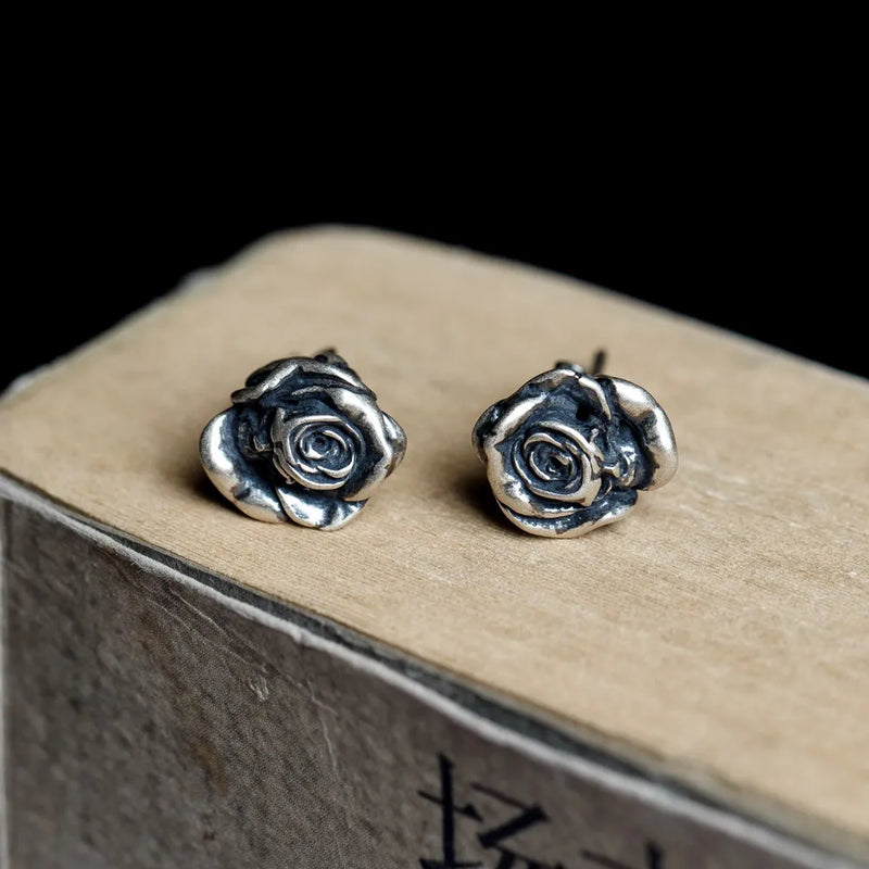 S925 Sterling Silver Dead Rose Old Earrings