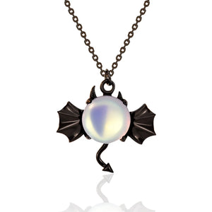 Dark Bat Moonstone Necklace Halloween Jewelry