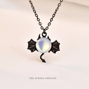 Dark Bat Moonstone Necklace Halloween Jewelry