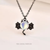 Dark Bat Moonstone Necklace Halloween Jewelry