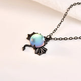 Dark Bat Moonstone Necklace Halloween Jewelry