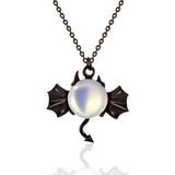 Dark Bat Moonstone Necklace Halloween Jewelry