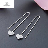 925 Silver Diamond Long Love Earrings Women's Versatile Silver Jewelry