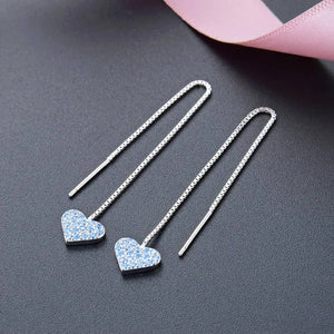 925 Silver Diamond Long Love Earrings Women's Versatile Silver Jewelry