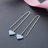 925 Silver Diamond Long Love Earrings Women's Versatile Silver Jewelry