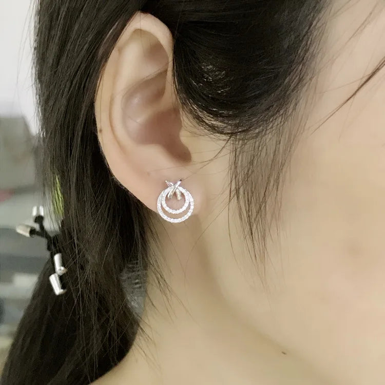 925 Silver Round Stud Earrings Bohemia Wedding Jewelry
