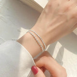 925 Sterling Silver Double Bracelet Beads Bangle for Women