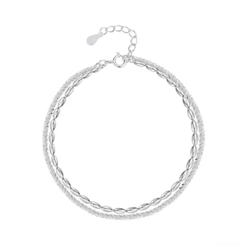 925 Sterling Silver Double Bracelet Beads Bangle for Women
