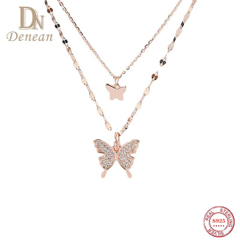 S925 Sterling Silver Double Butterfly Necklace for Women