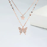 S925 Sterling Silver Double Butterfly Necklace for Women