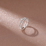 925 Silver Double Crown Zircon Ring Small Fresh Open Ring Jewelry