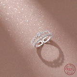 925 Silver Double Crown Zircon Ring Small Fresh Open Ring Jewelry