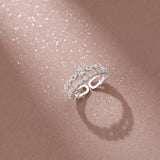 925 Silver Double Crown Zircon Ring Small Fresh Open Ring Jewelry