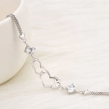 S925 Silver Double Heart Bracelet Inlaid Diamond Engagement Jewelry