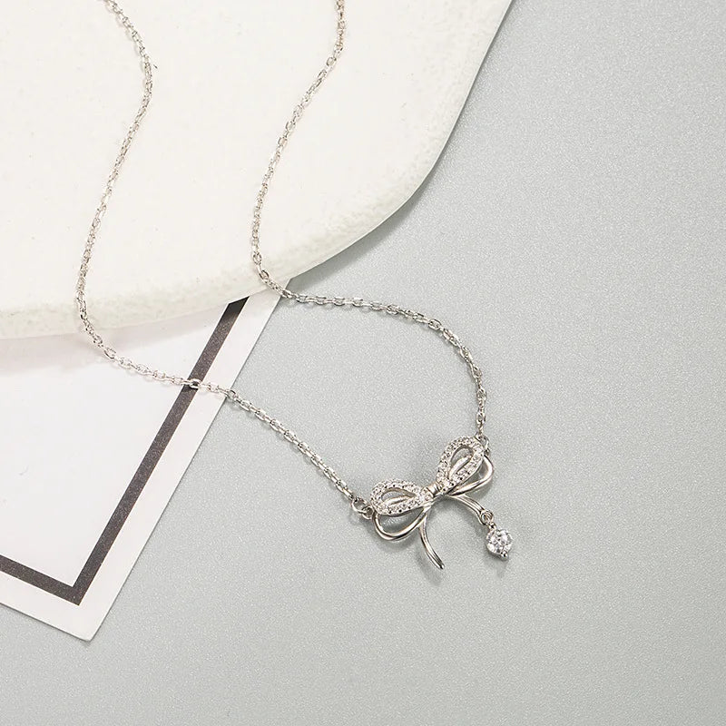 S925 Double Layer Bow Diamond Necklace - Women's Jewelry Gift