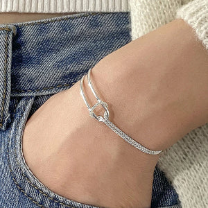 S925 Sterling Silver Double Layer Chain Knot Bracelet Girls Charm Bracelet
