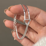S925 Sterling Silver Double Layer Chain Knot Bracelet Girls Charm Bracelet