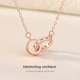 S925 Double Ring Necklace Love Heart Hollow Clavicle Chain