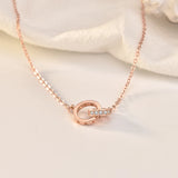 S925 Double Ring Necklace Love Heart Hollow Clavicle Chain