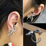 S925 Sterling Silver Dragon Clip Earrings Punk Vintage Ear Jewelry