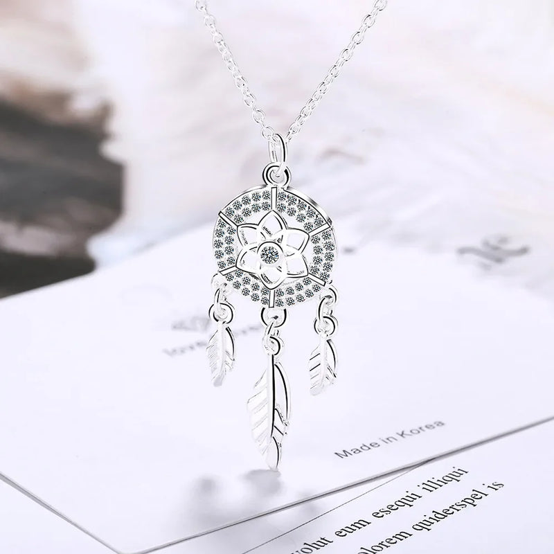 S925 Silver Dream Catcher Necklace Zircon Clavicle Necklace
