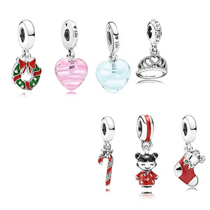 S925 Sterling Silver Candy Heart Charm Bracelet Santa Claus Christmas Gift