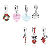 S925 Sterling Silver Candy Heart Charm Bracelet Santa Claus Christmas Gift