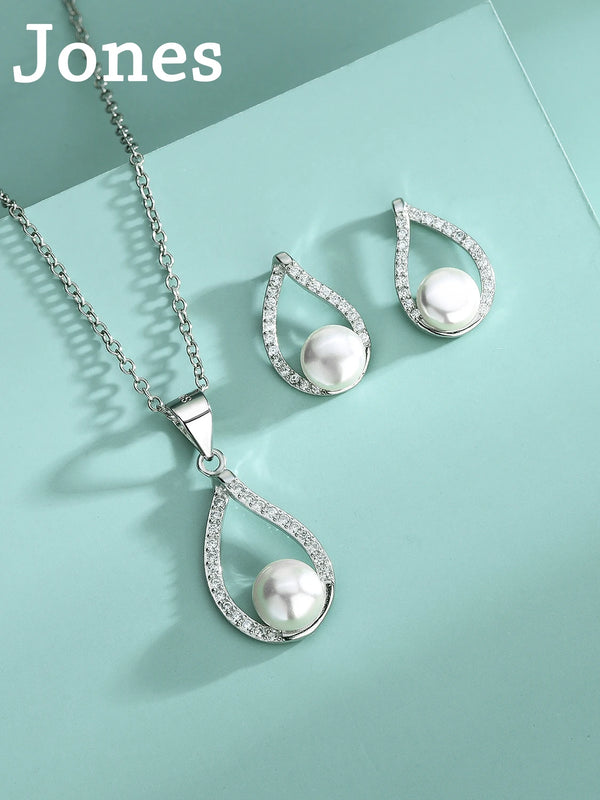 S925 Sterling Silver Drop-Shaped Earrings Necklace Set