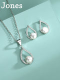 S925 Sterling Silver Drop-Shaped Earrings Necklace Set