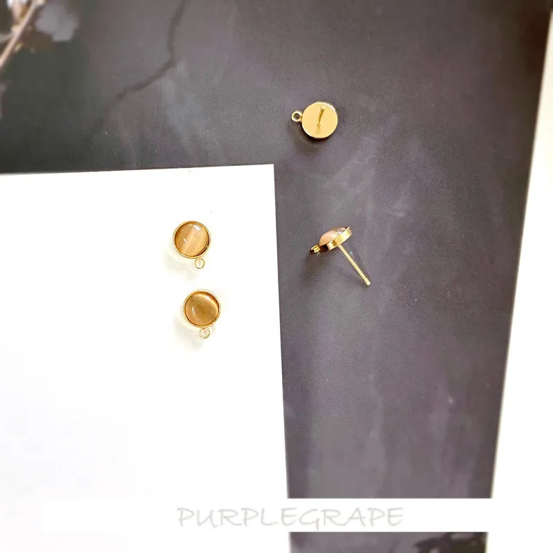 S925 Silver Opal Ear Pin Set Vintage Texture DIY Earring Material