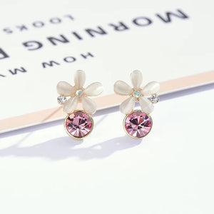 S925 Flower Opal Earrings Exaggerated Boho Ear Studs for Women